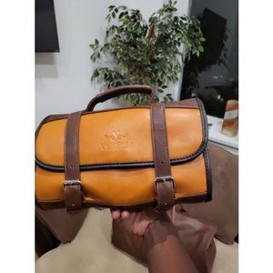 Foldable Hanging Leather Travel Toiletry Bag for Men with 2 Zippered